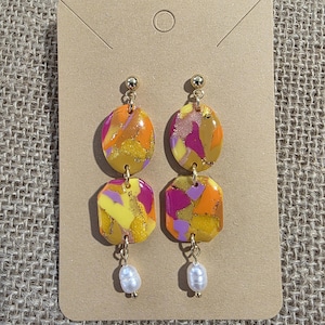 Olga earrings, &quot;Sunset&quot; shade in polymer clay, Sol collection, summer 25