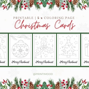 Biglietti da colorare di Natale per bambini / Biglietti di auguri per le feste in PDF stampabili / Pagine da colorare di Buon Natale / Schede di attività festive