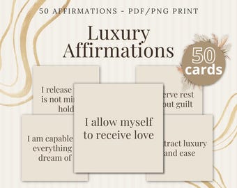 Luxury Affirmation Cards – 50 Minimalist Printable Cards, Beige Aesthetic, Self-Care Digital Download, Mindfulness & Motivation Deck