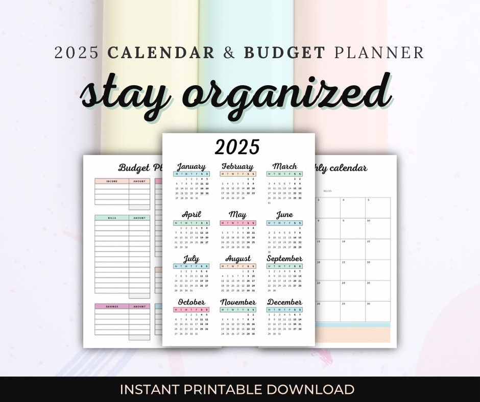 2025 Printable Calendar, Budget Planner & Monthly Planner Set 3 Digital ...