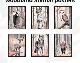 Woodland Animals Wall Art Set of 6 | Forest Animal Posters | Nursery Prints | Instant Digital Download Printable | Rustic Cabin Decor | Boho
