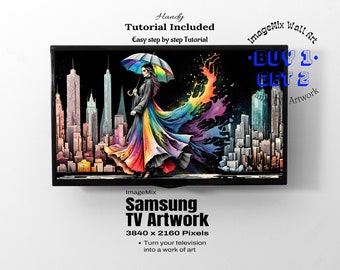 Samsung TV ARTWORK png + jpg 16:9 size, buy 1 get 2 wall art poster for television display, ink colored aquarel painting rainbow woman 4K hd