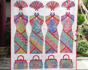 3 Oriental Quilt Blocks - Cheongsam / Qipao, Folding Fan and Purse Printable FPP Pattern in PDF