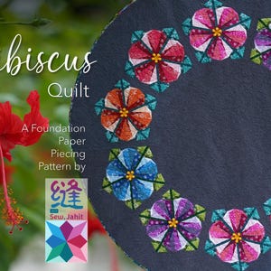 Blocco trapunta fiore di ibisco FPP (Foundation Paper Piecing) - Modello PDF stampabile