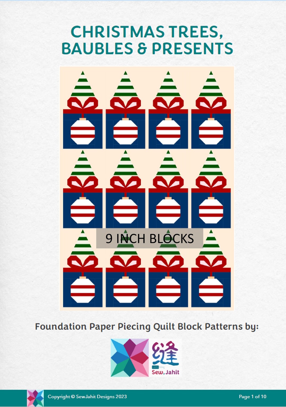 Christmas Trees Baubles & Presents Quilt Blocks FPP PDF Etsy