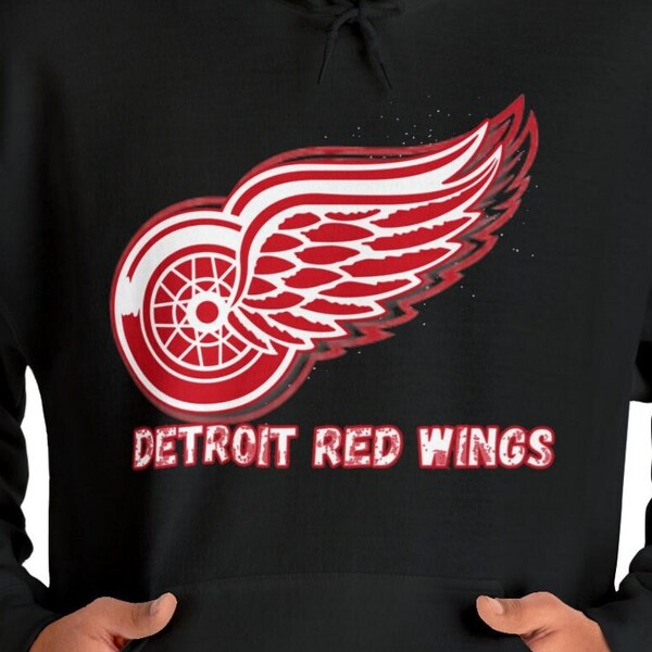 Red Wings Hockey Sweater Hoodie with Custom Graphic Art, Red Wing Sweatshirt & Players Design, Fan Memorabilia, Retro Vintage Inspired