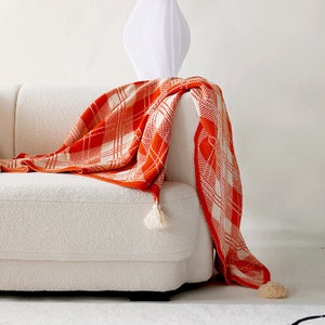 Nordic red plaid sofa blanket and towel Light luxury high-end
