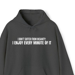 I Don&#39;t Suffer from Insanity; I Enjoy Every Minute of It - Hoodie, Heavy Blend™ Sweatshirt. Sarcastic Hoodie. Coworker Gift. Funny Hoodie.