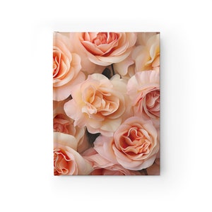 Peach Roses, Hardcover Journal - Blank (No Lines), Case Wrap Binding. 128 Pages (64 Sheets). Artist Sketchbook. Wedding Journal.