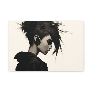 Punk Girl Portrait, Canvas Gallery Wraps. Punk Rock Decor. Digital Artwork. Various Sizes.