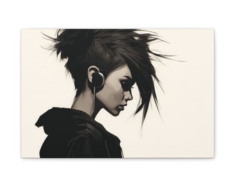 Punk Girl Portrait, Canvas Gallery Wraps. Punk Rock Decor. Digital Artwork. Various Sizes.