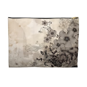Gothic Flowers Accessory Pouch. Floral Zipper Pouch. Flat Pouch. Grunge Floral Zipper Pouch.