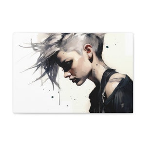 Punk Girl Portrait, Canvas Gallery Wraps. Punk Rock Decor. Digital Artwork. Various Sizes.