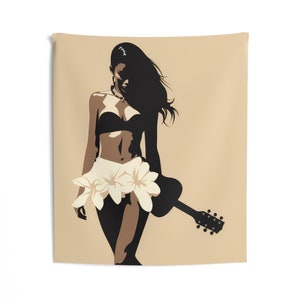 The Hula Hawaiian Guitarist, Indoor Wall Tapestry. Hawaiian Hula Dancer. Tropical Wall Art. Hawaiian Wall Art. Hawaiian Artwork.