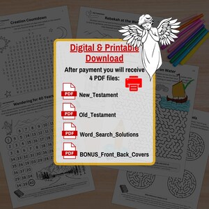 Bible Activity Book for Children, Sunday School Printables, Christian Homeschool Worksheets, Kids Maze Games Activities & Coloring Pages