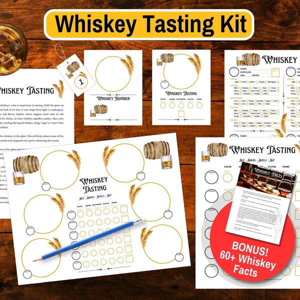 Ultimate Whiskey Tasting Kit - Printable Bundle Including Scorecards, Mats, Tags & Tasting Guide - Perfect For Any Whiskey Lover And Party