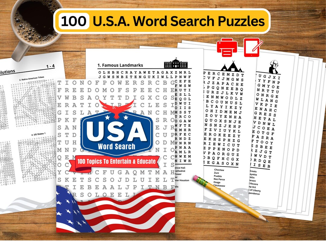 USA Word Search Puzzle Book: 100 American Puzzles (printable PDF) - Etsy