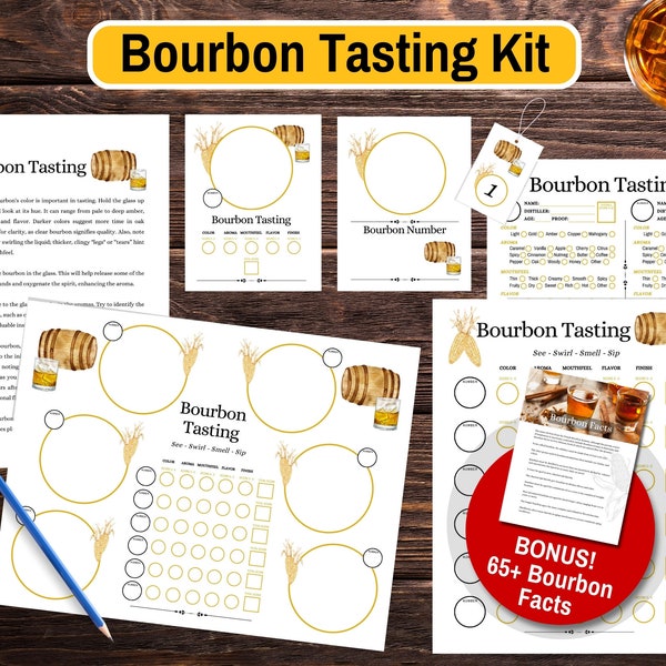 Ultimate Bourbon Tasting Kit - Printable Bundle Including Scorecards, Placemats, Tags & Tasting Guide - Perfect for Any Bourbon Party Night