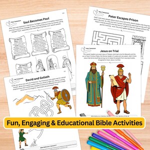 Bible Activity Book for Children, Sunday School Printables, Christian Homeschool Worksheets, Kids Maze Games Activities & Coloring Pages