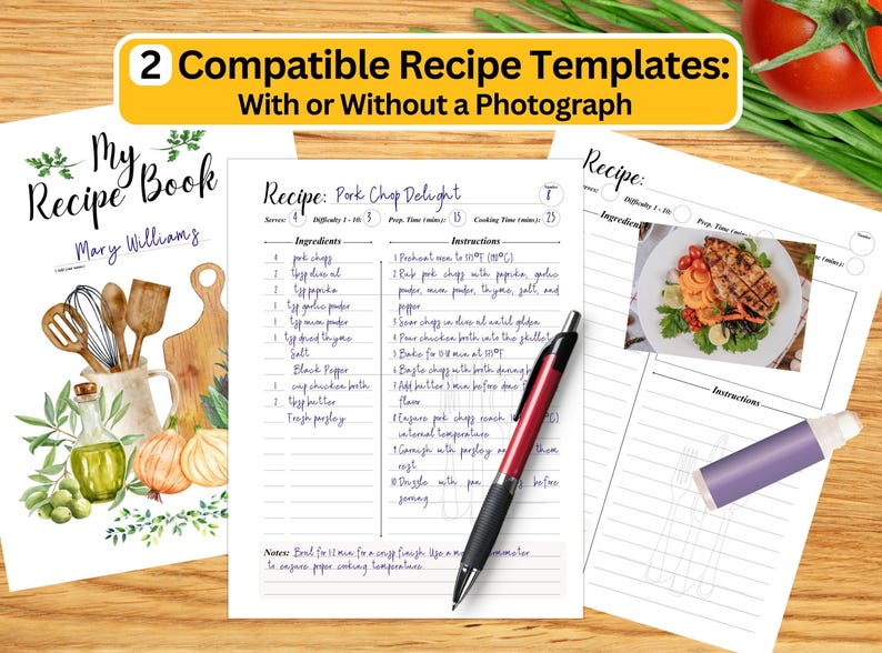 Recipe Binder Printable Kit - Cookbook Templates, Recipe Sheets & Dividers - Digital Download for Recipe Organization - DIY Kitchen Planner