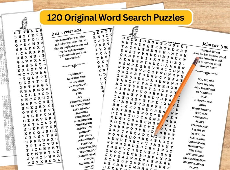 Bible Word Search Puzzles 120 Printable Bible Verse Activity Worksheets ...
