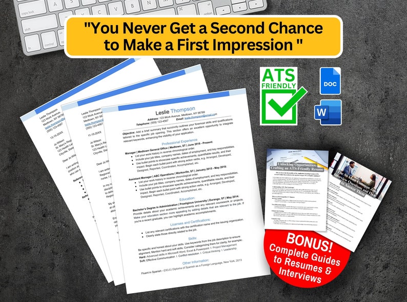 Ats Reference Guide Resume CV ATS Friendly Template - Easy Google Docs & Word Formats ...