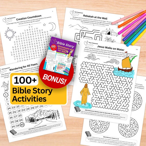 Kids Bible Study Activities, Sunday School Printables, Christian Homeschool Worksheets, Childrens Maze Games Activities & Coloring Pages