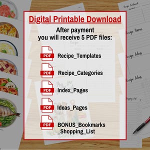 Recipe Binder Printable Kit - Cookbook Templates, Recipe Sheets & Dividers - Digital Download for Recipe Organization - DIY Kitchen Planner