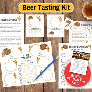 Kit de degustação de cerveja para impressão – o pacote inclui cartões de pontuação, planilhas, notas, etiquetas e guia de degustação – perfeito para qualquer festa de classificação de cerveja em casa