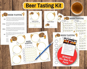 Kit de degustación de cerveza imprimible: el paquete incluye tarjetas de puntuación, hojas, notas, etiquetas y guía de degustación, perfecto para cualquier fiesta de calificación de cerveza en casa