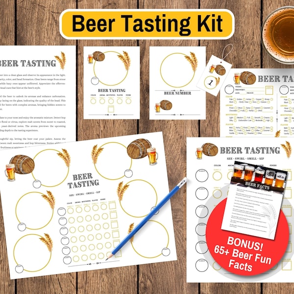Beer Tasting Kit Printable - Bundle Includes Score Cards, Sheets, Notes, Tags & Tasting Guide - Perfect for Any Beer Rating Party at Home