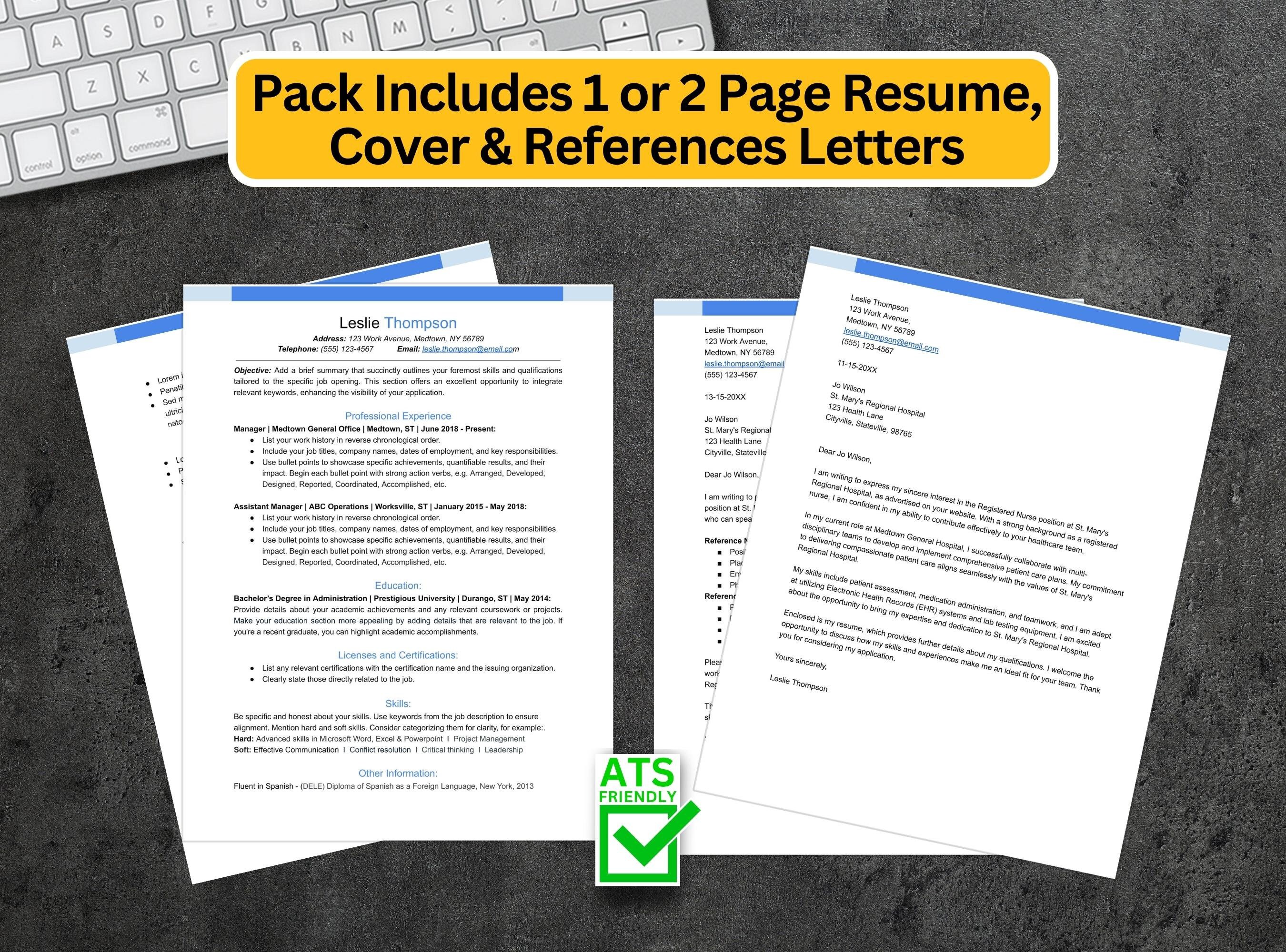 Ats Reference Guide Resume CV ATS Friendly Template - Easy Google Docs & Word Formats ...