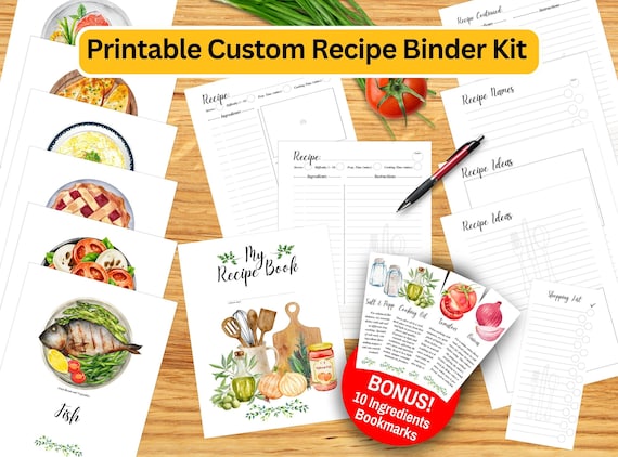 Printable Recipe Binder Kit: Watercolor Cookbook Templates (Digital Download)