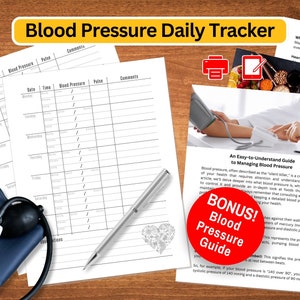 Blood Pressure Log Printable Template, Daily Blood Pressure Tracker, Heart Health Chart, Hypertension Medical Monitor, Digital PDF