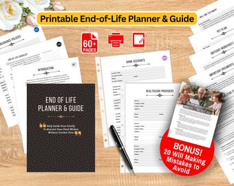 End of Life Planner Printable: Familie Notfallplan, Beerdigung & Nachlass Plan (PDF)