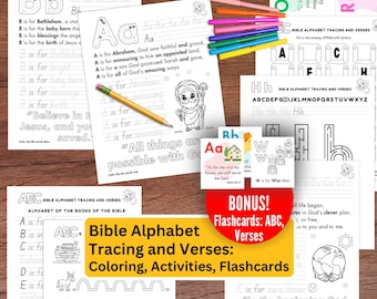 Bible Alphabet Tracing, Coloring, Mazes Activity Worksheets -  A-Z Christian Printable Instant Download