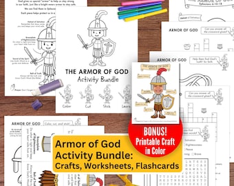 Armor of God Craft Activity Bundle - Printable Kids Bible Study, Coloring and Worksheets - Homeschool, Sunday School, Christian Church
