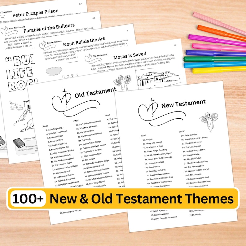Bible Activity Book for Children, Sunday School Printables, Christian Homeschool Worksheets, Kids Maze Games Activities & Coloring Pages