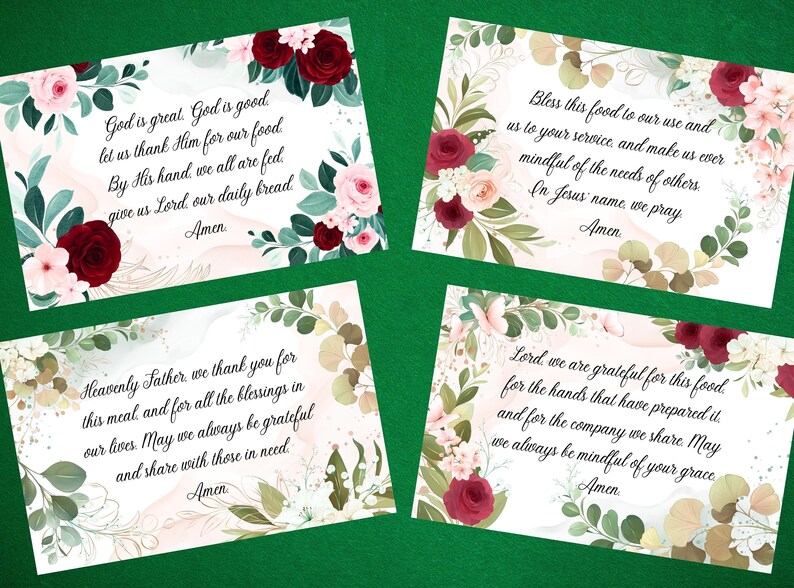 Religious Grace Prayer Printable Paper Placemats Set of 8 Different