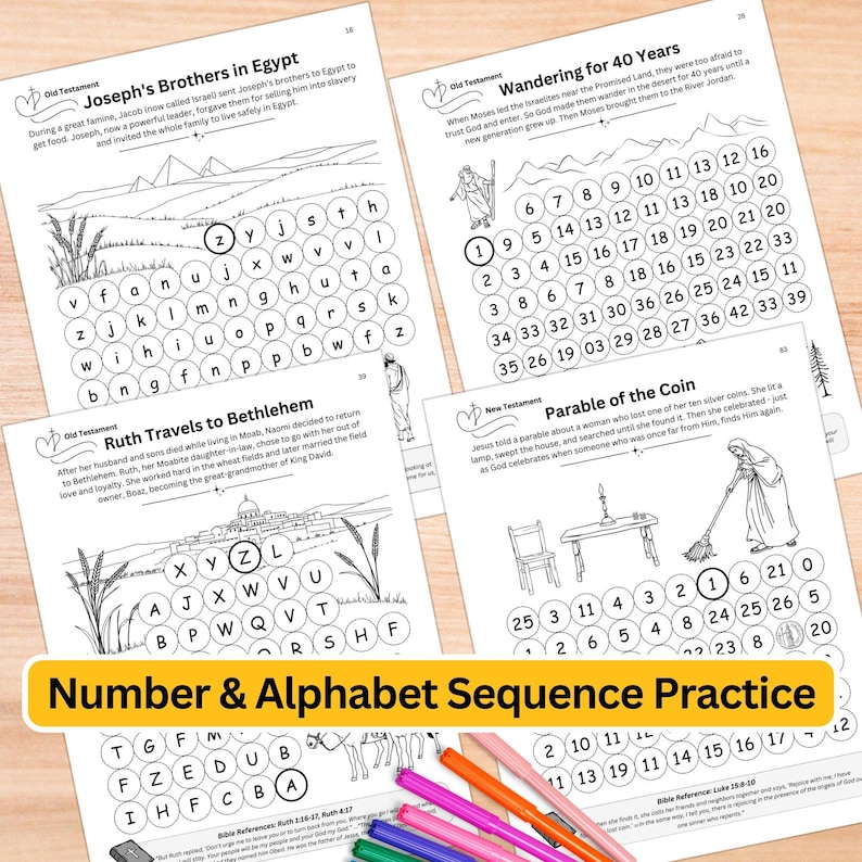 Bible Activity Book for Children, Sunday School Printables, Christian Homeschool Worksheets, Kids Maze Games Activities & Coloring Pages