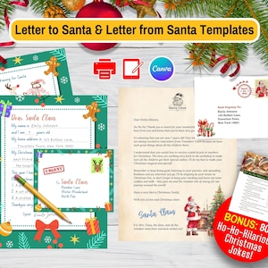 Kit de cartas a Papá Noel y cartas de Papá Noel: plantillas de papelería de Papá Noel: PDF editable, imprimible y personalizado en Canva: lista de deseos navideños