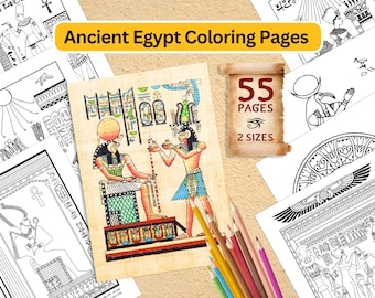 Ancient Egypt Coloring Pages | 55 Pharaohs, Gods, Daily Life Designs (Digital Download)