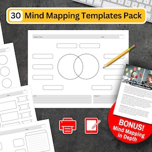 Mind Map Template Bundle, 30 Brain Dump Printables Idee Maps, Brainstorming & Konzeptlandkarten, Lernführer, Ziel Aktionsplaner, Notizen Vorlage