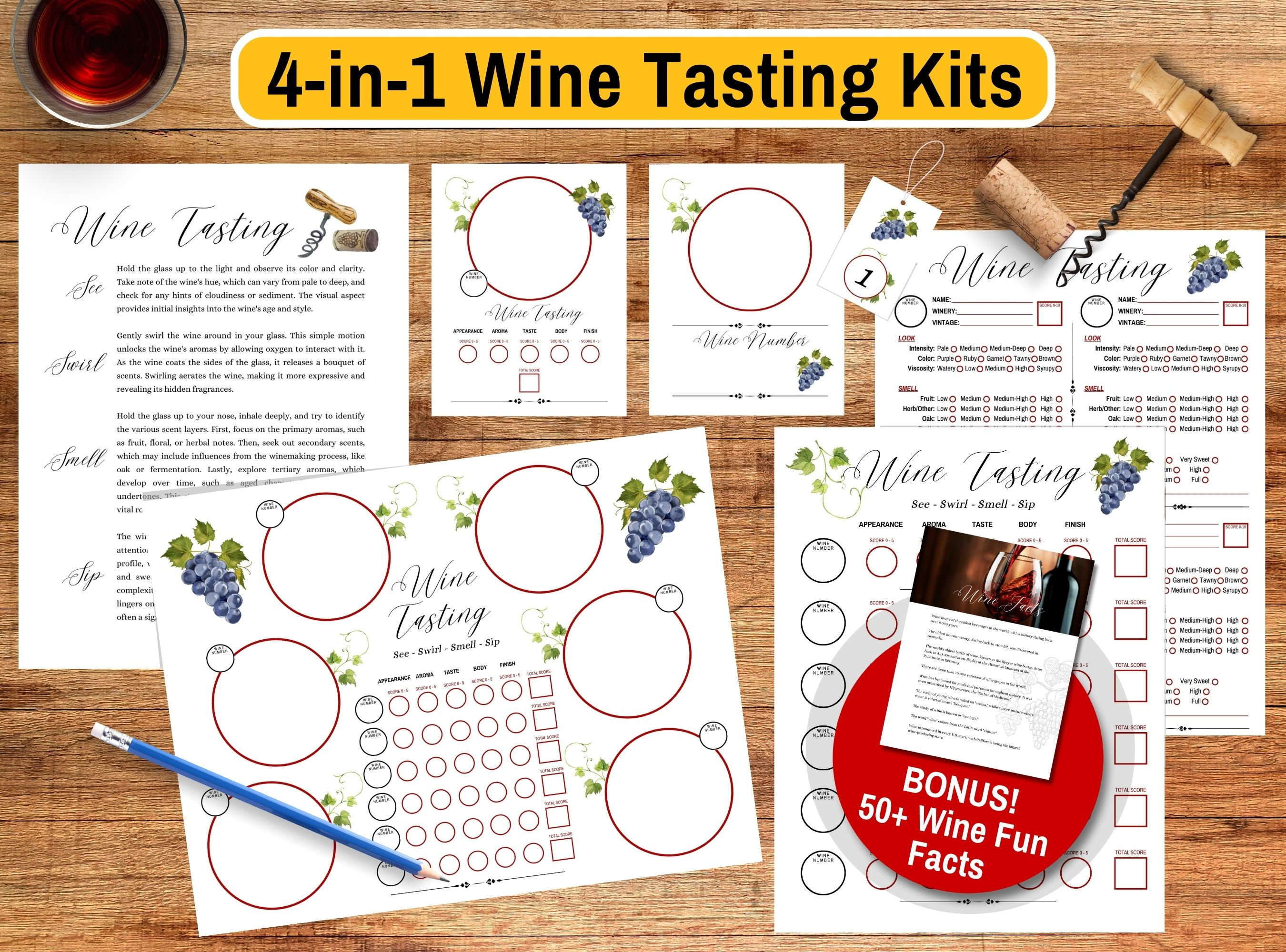 Wine Tasting Kit – Printable Score Cards, Placemats (PDF Download) - Etsy