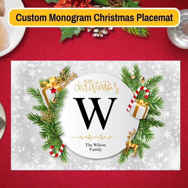 Custom Monogram Christmas Printable Paper Placemat - Personalized Place Mats For Dining Tables - Party Place Setting Decor - PDF Download