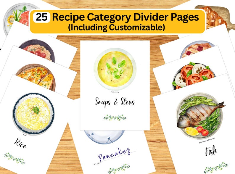 Recipe Binder Printable Kit - Cookbook Templates, Recipe Sheets & Dividers - Digital Download for Recipe Organization - DIY Kitchen Planner