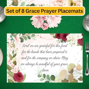 Grace Prayer Placemats - Set of 8 Floral Thanksgiving Printables (PDF)