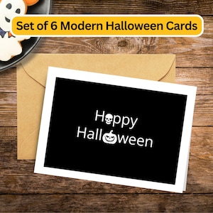 Tarjetas de Halloween - Tarjetas de Halloween sencillas e imprimibles - Juego de 6 - Diseño moderno - Tarjetas de felicitación o invitación a fiesta - Descarga digital en formato PDF