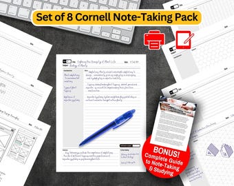 Cornell Notes Template Pack: 8 Different Designs Including Lined, Graph, Dot Grid (Printable PDF)