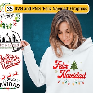 Feliz Navidad Message Graphics PNG SVG-bundel - perfect voor afdrukken, sublimatie en Cricut - Spaanse en Mexicaanse Merry Christmas-groet